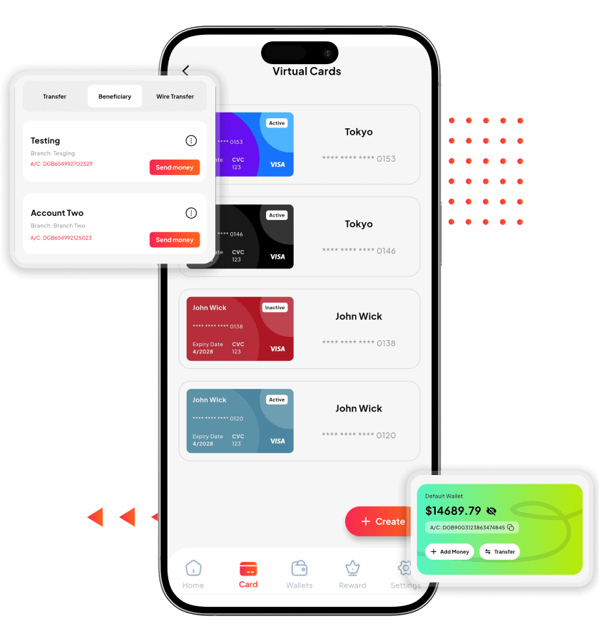 Online Banking Script virtual cards wallet transfers and beneficiary management features