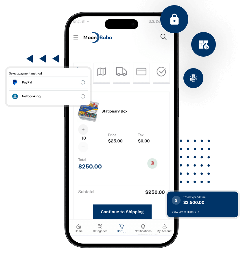 B2B marketplace script cart and checkout screen