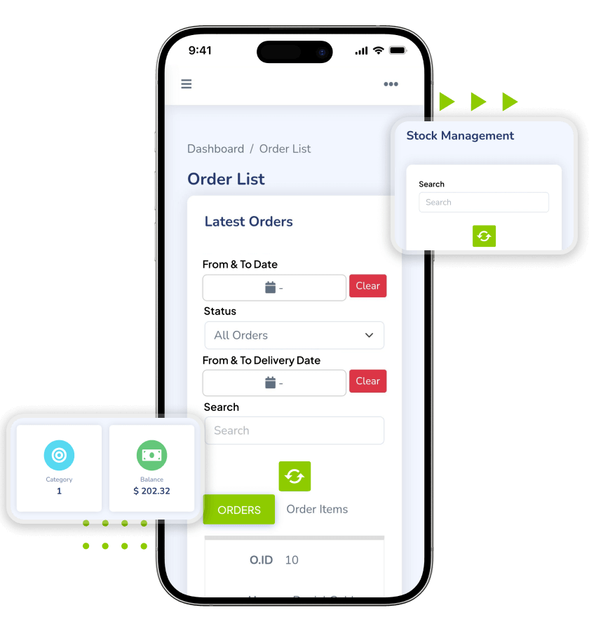 Hyperlocal Delivery Software partner order list and stock management features