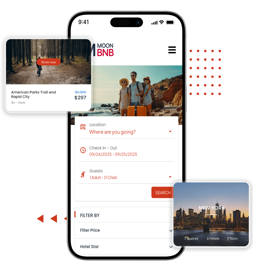 MakeMyTrip clone hotel search filters and destination discovery features
