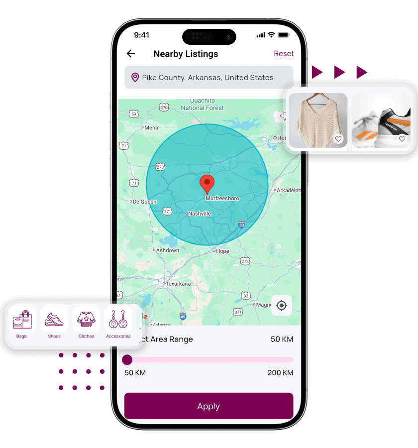 Poshmark clone nearby listings with location based discovery features