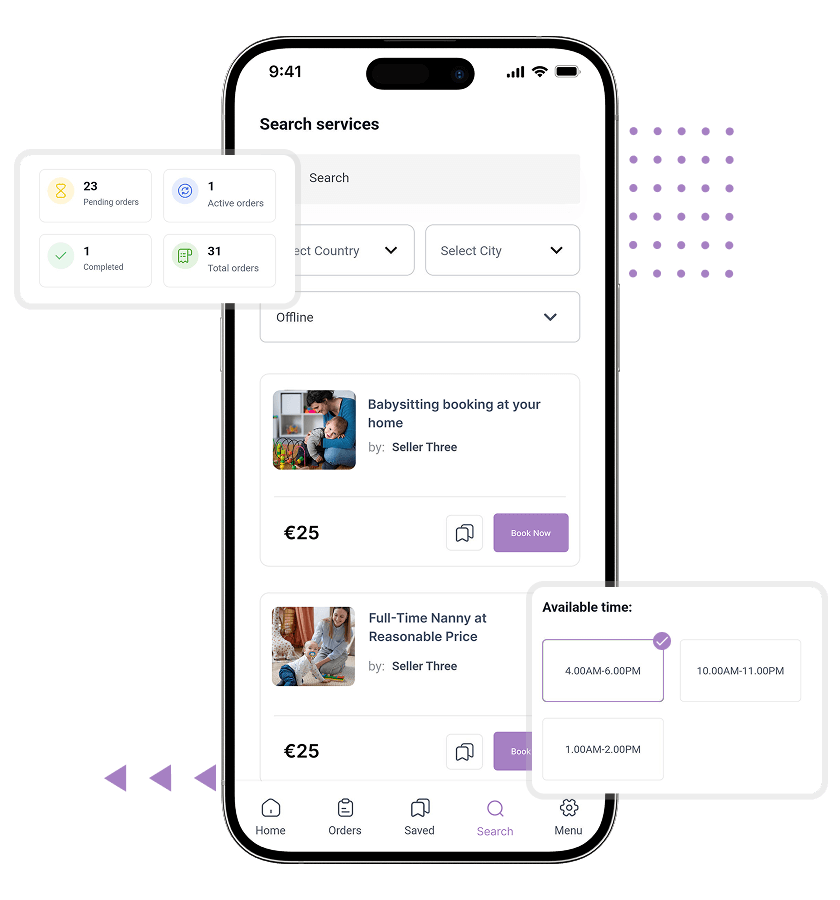 Uber for Babysitters service search and booking features