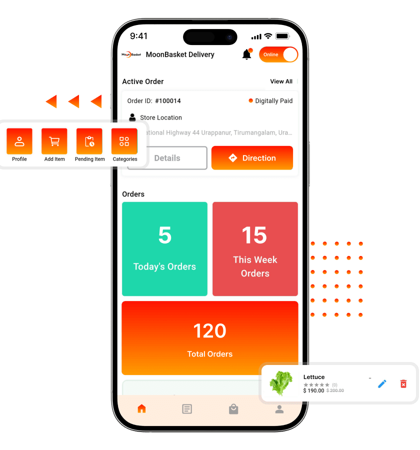 Rappi Clone Delivery Partner Dashboard and Order Analytics Features