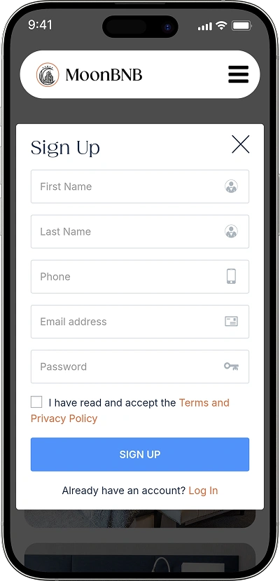 Airbnb Clone User Registration and Sign-Up Screen