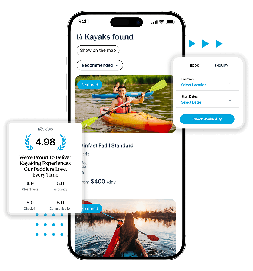 Kayak Rental Software Listings, Availability, and Booking Selection Features