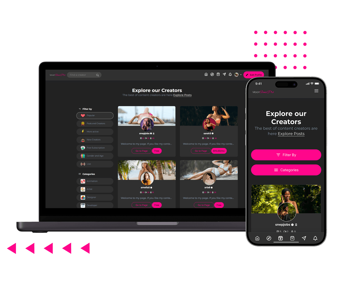White Label Creator Monetization Platform creator profile management, earnings dashboard, and content sharing features