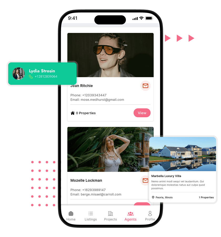 White Label Real Estate Marketplace App agent discovery, contact access, and property showcase features