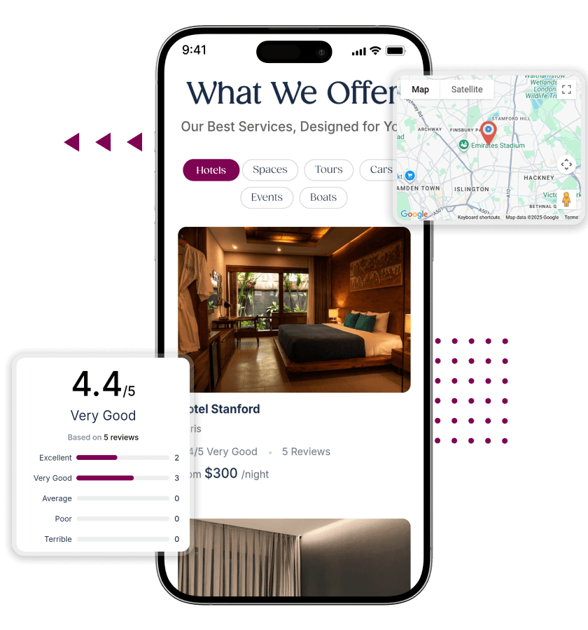White label vacation rental app listings, category browsing, and location-based discovery features