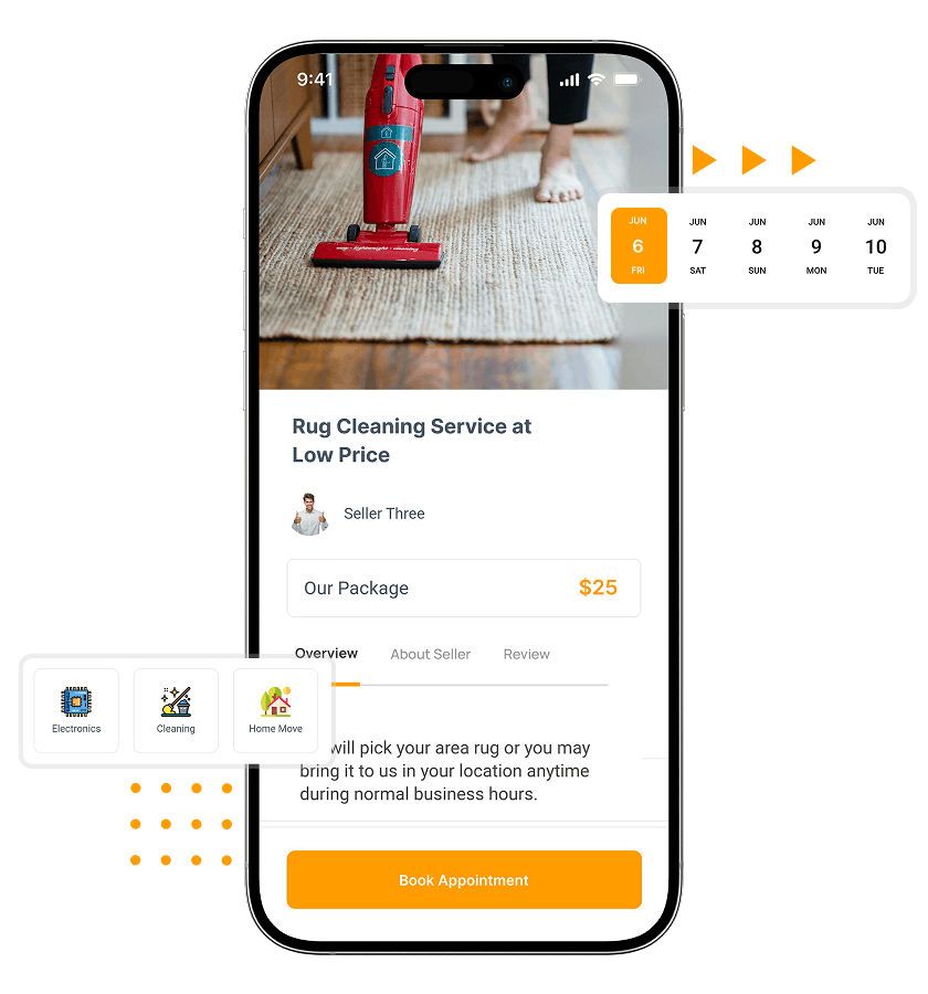 white label handyman app service detail and booking screen