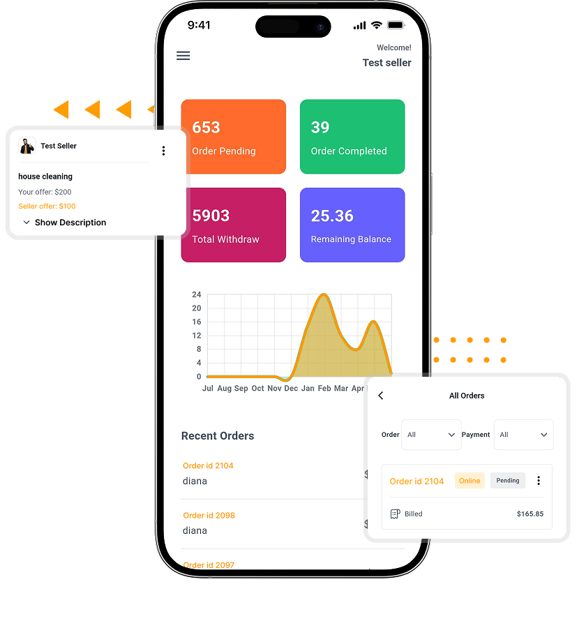 white label handyman app service provider dashboard screen
