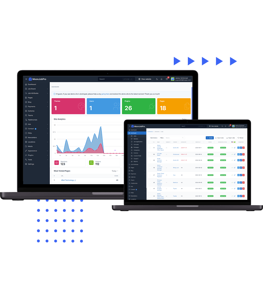 CareerBuilder clone admin panel with job management, user analytics, recruiter controls, and backend administration system