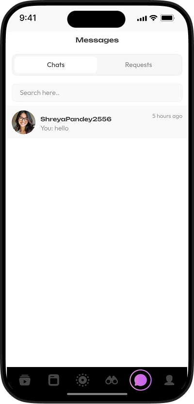TikTok clone messaging screen with chat requests
