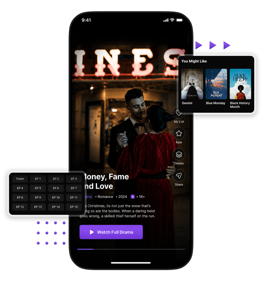 DramaBox clone video player for streaming short drama episodes with playback controls
