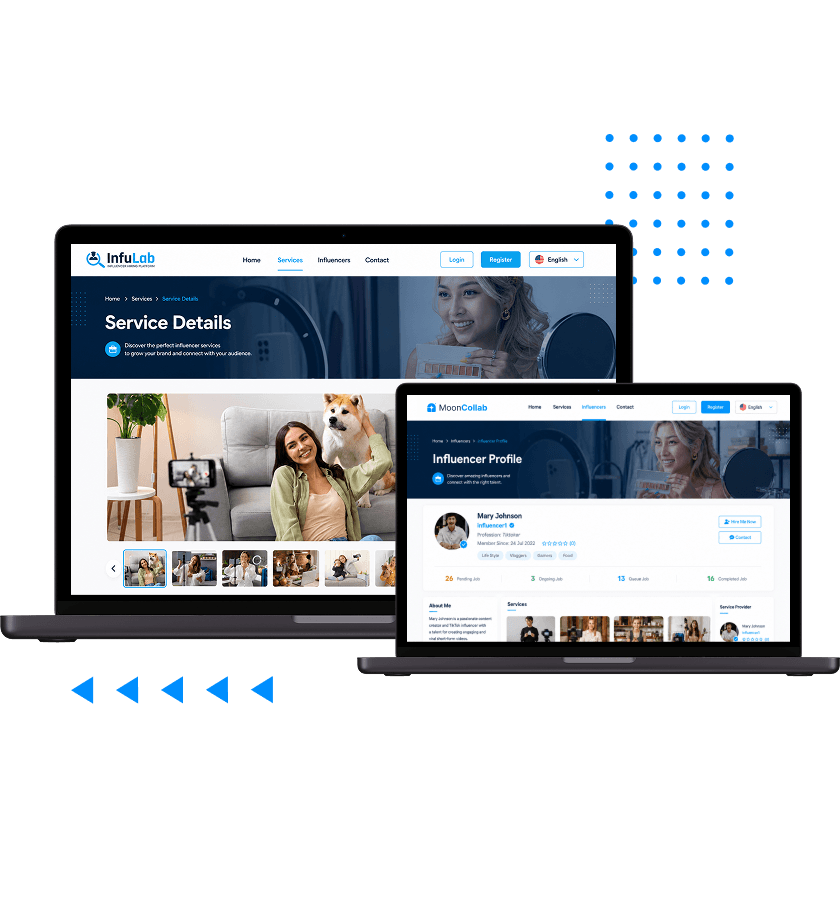 Influencer marketplace service and creator profile management interface for connecting brands with influencers