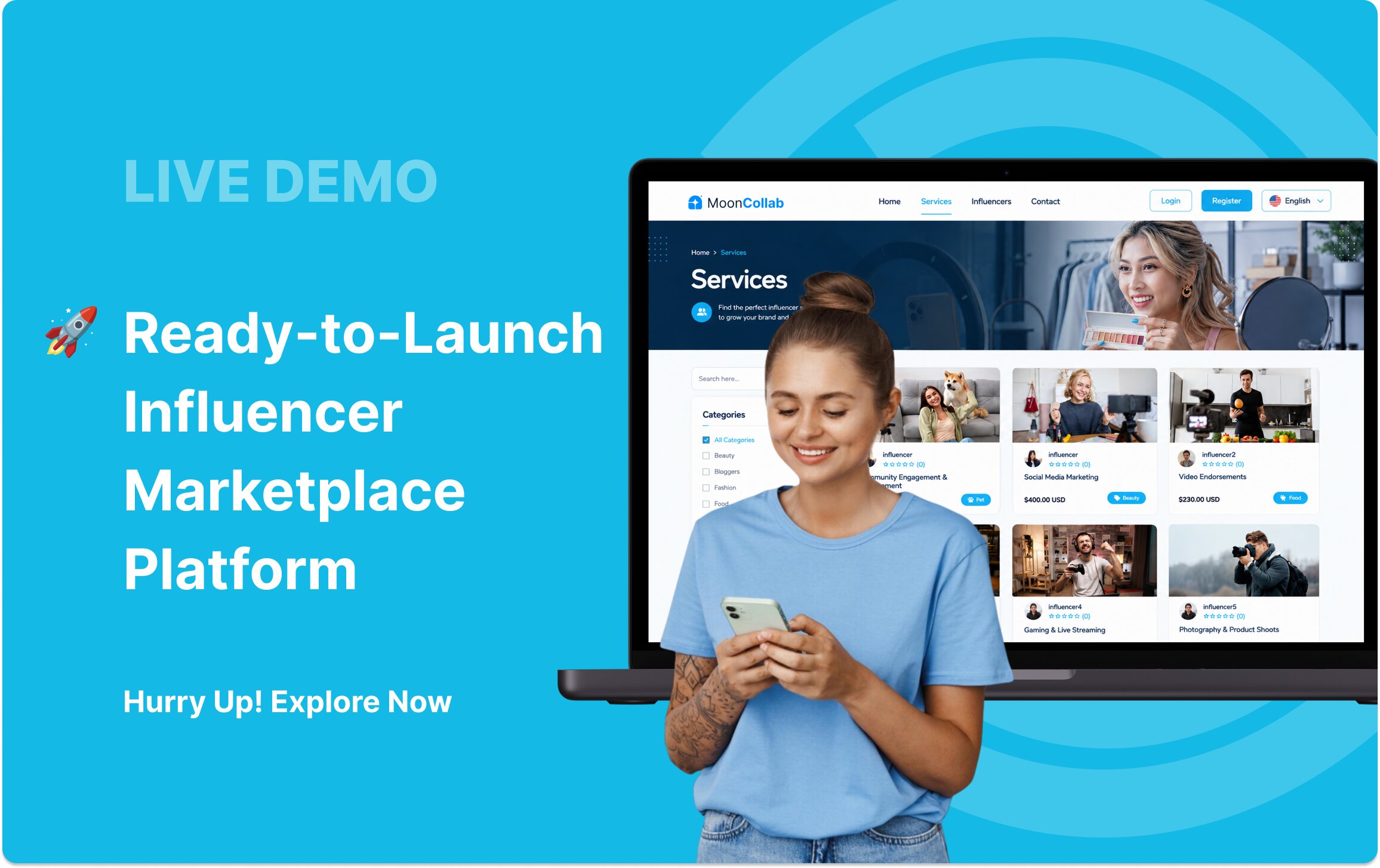 View Live White Label Influencer Marketplace Platform Demo